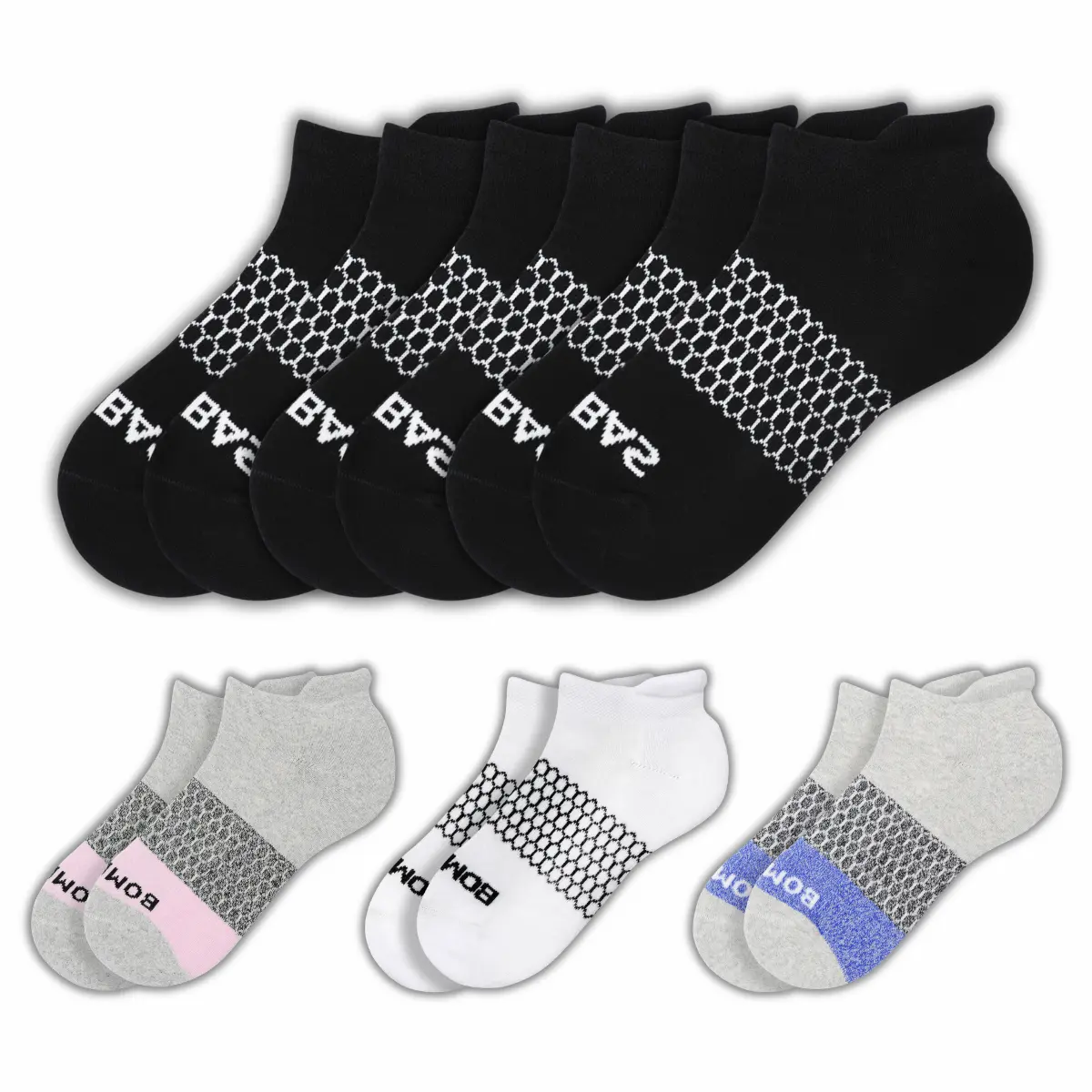 5 Pairs BB Ankle Socks for Women & Men Honeycomb Comfort Seamless Toe Breathable Cotton Compression Fit Color Block Unisex Running Socks Size S M L