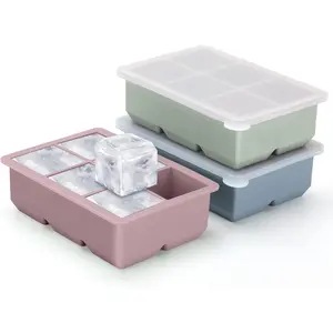 3-piece Silicone Ice Cube Tray Set - Large-sized Silicone Ice Cube Molds with Leak-proof Removable Lids, Square Ice Cubes, BPA-free, Suitable for Cocktails, Whiskey, Stackable and Flexible Ice Cubes