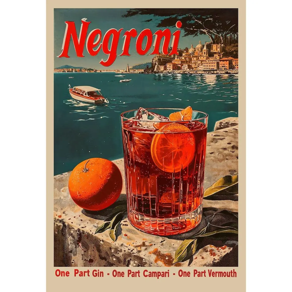 Classic Negroni Cocktail Poster | Vintage Style Alcohol Advertisement Print | Retro Bar Wall Art