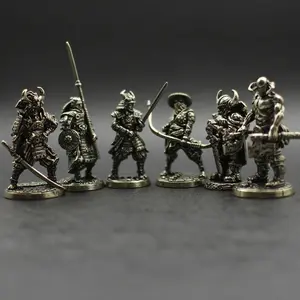 6pcs Set Copper-Nickel Alloy Mini Soldier Models, Vintage Metal Japanese Samurai Dolls, Desktop Decoration Collectibles, Car SUV Figurines, Room Decor, Home Decor Ornaments