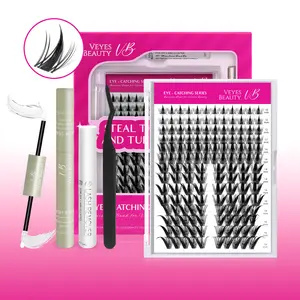 VEYESBEAUTY VB-PixieFox Cosmetic Wispy Anime Lift Faux Mink Lashes, Ultra-thin Invisible Soft Band, Playful Fox-Eye Effect, Alternating Long & Short Cluster Mixed Length DIY Manga Lash Extensions for Home Self-Makeup Customization