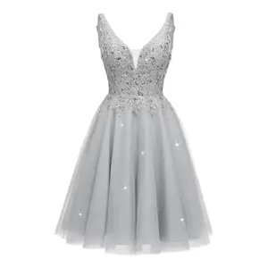 Tulle Homecoming Dresses for Teens V-Neck Tulle Short Prom Dresses Sparkly Cocktail Mini Dress
