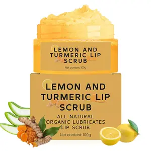 Natural Turmeric Lemon Lip Scrub for Dark Lips, Turmeric Lemon Lip Exfoliator Nourishing Sugar Lip Scrub with Aloe Vera Gentle Exfoliant for Dry and Chapped Lips Hydrates & Fade Lip Lines