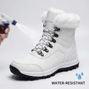 Outdoor Anti Water-Resistant White Snow Boots with Faux Fur Lining for Men Women Unisex Walking Shoes Bridal Active Winter Footwear lace-up snow boot baggy  shoes
