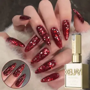 1PC 15ML No. 110 Wine Red Rose Sequined Nail Gel High Saturation Led Gel Color Saturation Firm Lasting For Nail Salon DIY Home Nail Essential