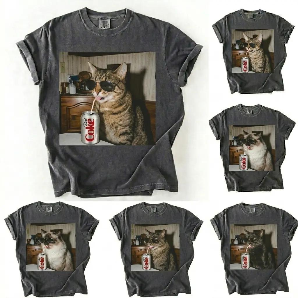 Comfort Colors 50+ Cat Breeds Drinking Diet Coke Shirt, Vintage 90s Funny Edgy Cat Meme Tee, Unisex Fit Design, Casual Streetwear, Gift for Cat Lovers Tops Womenswear