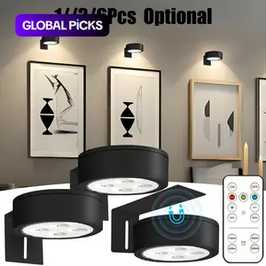 1/3/6-Piece Set Wireless Metal Wall Lamp, Cordless Lamp, Battery-Powered LED Artwork Picture Light, Wall Art Light, Dimmable Night Light, Lighting Fixture, Magnetic Wireless Spotlight with Remote Control for Wall Art and Night Lighting #GLOBAL PICKS