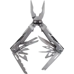 Mini Compact Stainless Steel Multi-Tool|18 Lightweight Specialty Tools & SOG Multitool Pliers Pocket Knife, Stone Wash