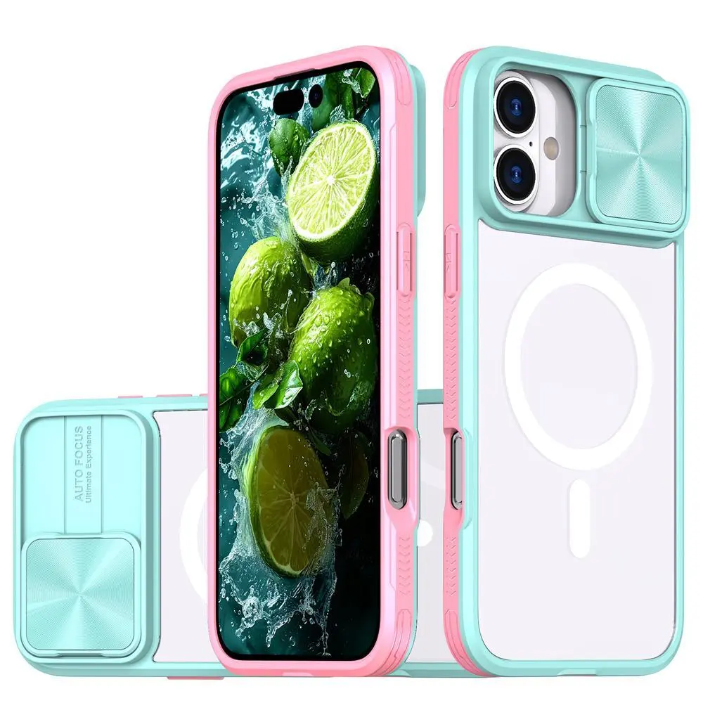 Slide Camera Lens Protection Clear For Magsafe Phone Case For iPhone 17 16 15 14 13 12 11 Pro Max Magnetic Wireless Charge Cover