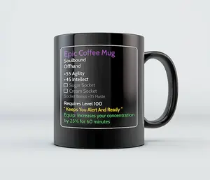 Epic Coffee Mug, MM0 Gamer Mm0rpg Mug Epic Mug Gaming Warcraft Mug RPG Coffee Stats Mug Retro Gaming Epic Coffee Mug Coffee Mug Game Statistics Black