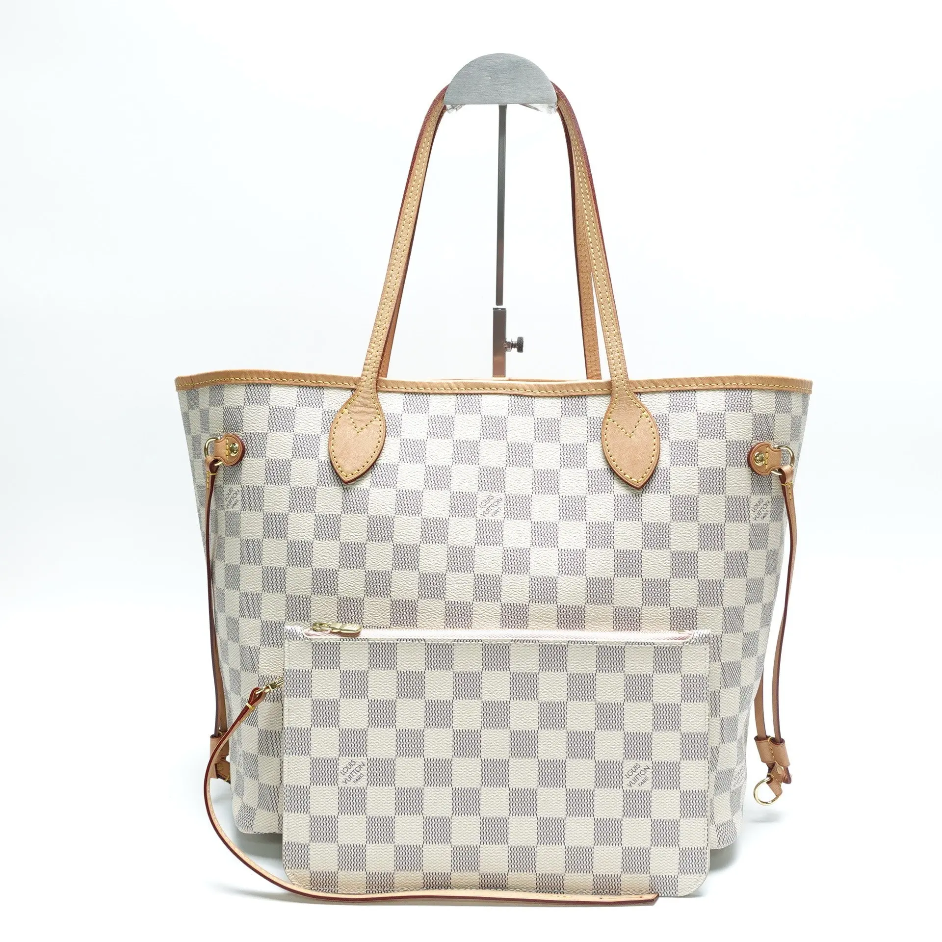 Pre-owned Louis Vuitton Damier Azur coated canvas Tote Bag Neverfull MM Damier Azur Canvas with Pouch T10435892
