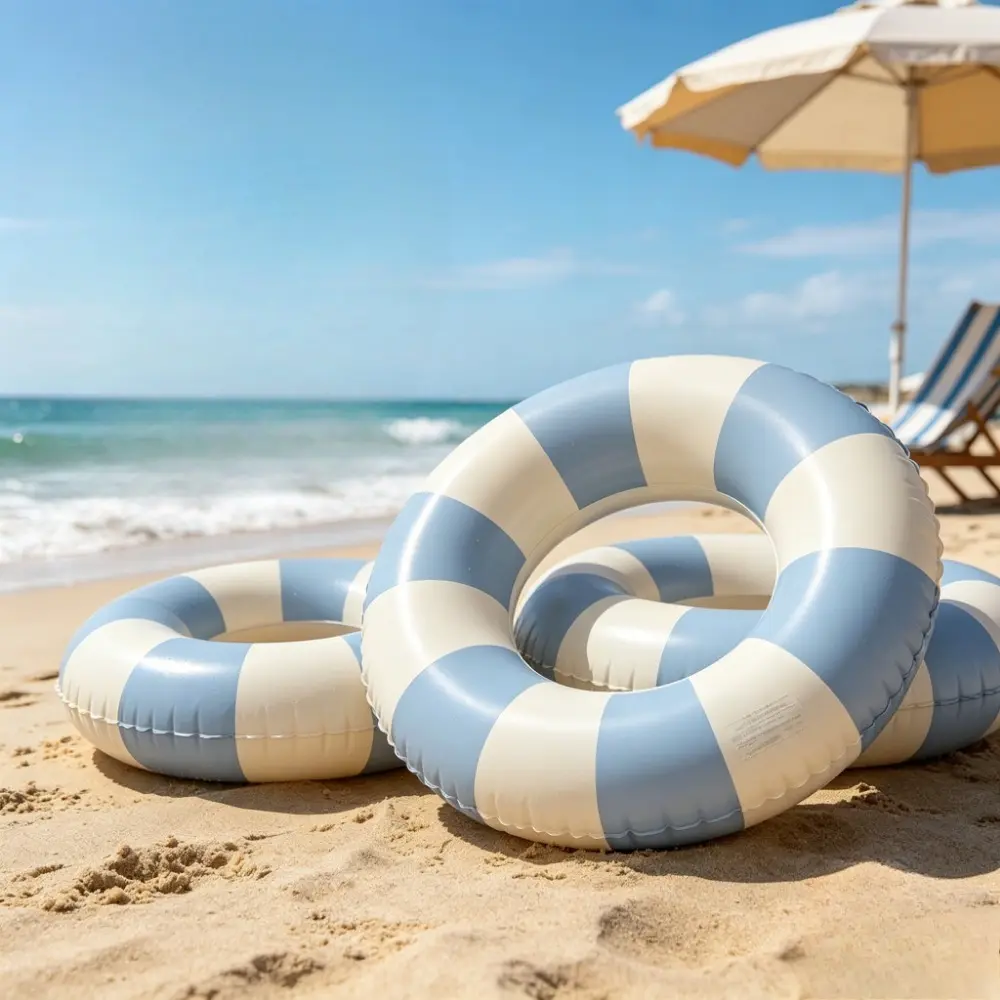 1pc striped inflatable swimming ring, leak proof PVC swimming pool float ring, children's and adults' universal safe swimming auxiliary equipment, waterproof and durable float ring, suitable for beaches, pool parties, and summer water play