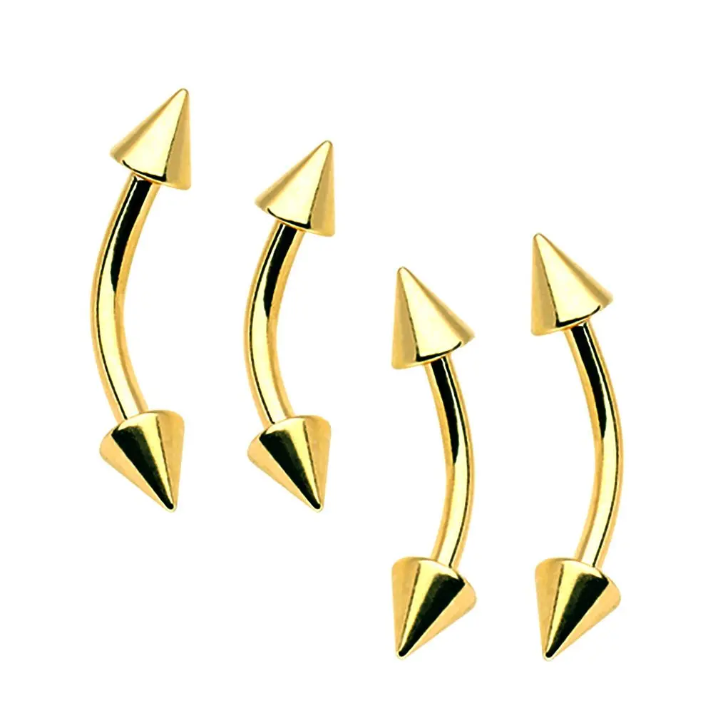 Gold Plated 316L Surgical Steel Eyebrow Ring with Spikes