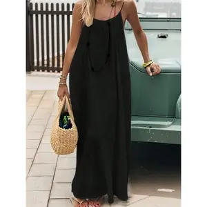 Women's Solid Color Cami Lounge Dress, Elegant Sleeveless Long Dress for Summer,Sports skirt Ladies Sleepwear for Indoor Wear