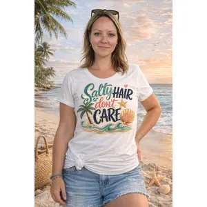 Salty Hair Don't Care T-shirt | Beach Palm Tree Shell Waves