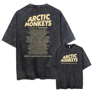 Arctic Monkeys Indie Rock Band Vintage Washed Graphic Tee Premium Heavyweight Cotton Acid Wash Retro Aesthetic Streetwear Perfect Music Fan Gift AM Album Wave Logo Detailed Band Portrait Shirt
