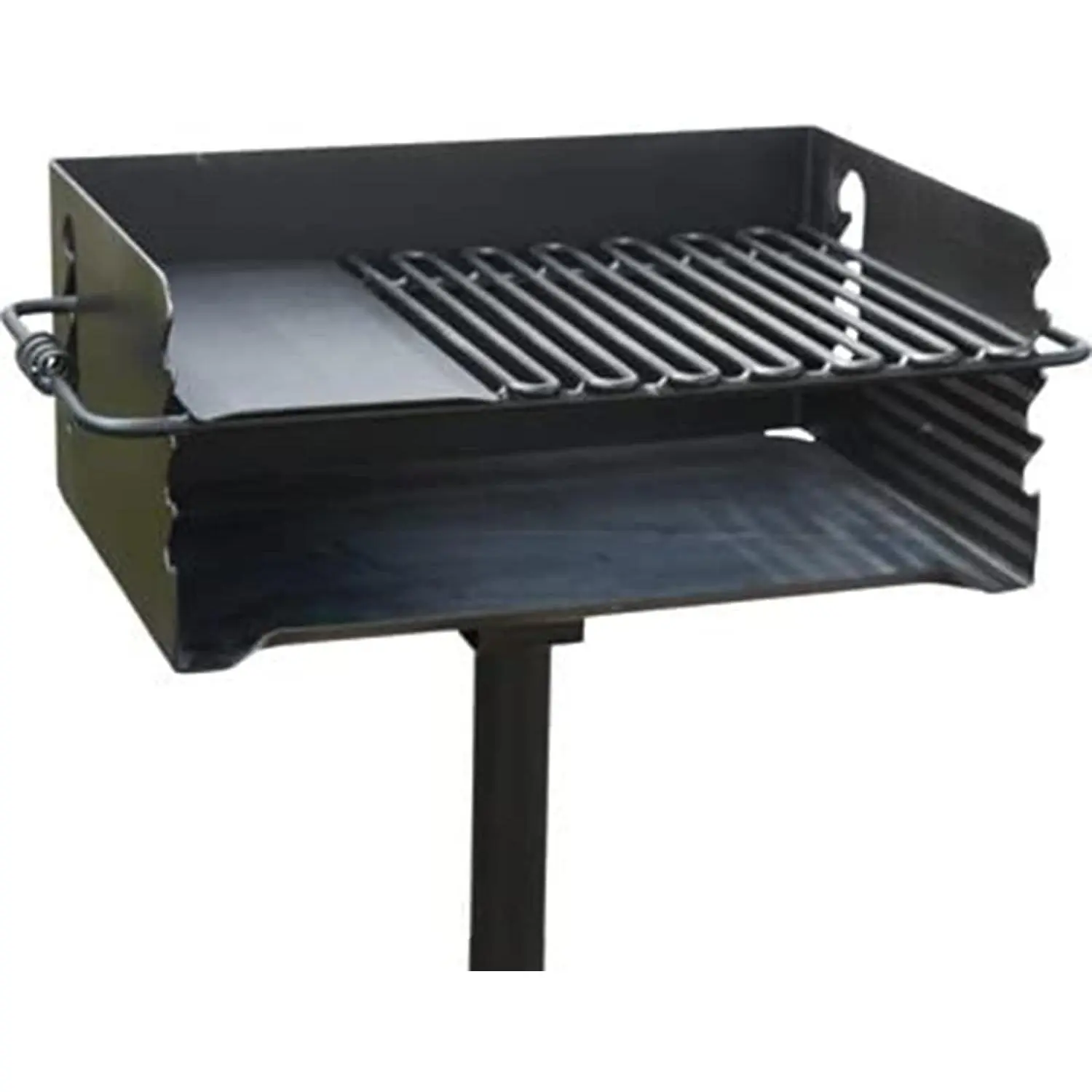 Pilot Rock CBP-247 Jumbo Park Style Heavy Duty Steel Outdoor BBQ Charcoal Grill with Cooking Grate and 2 Piece Post for Camping and Backyards, Black