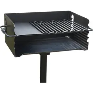 Pilot Rock CBP-247 Jumbo Park Style Heavy Duty Steel Outdoor BBQ Charcoal Grill with Cooking Grate and 2 Piece Post for Camping and Backyards, Black
