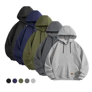 Men’s half-zip fleece hooded sweatshirt—thick, warm solid-color pullover hoodie suitable for everyday streetwear, fall/winter layering, and outdoor activities; available in five basic solid colors.