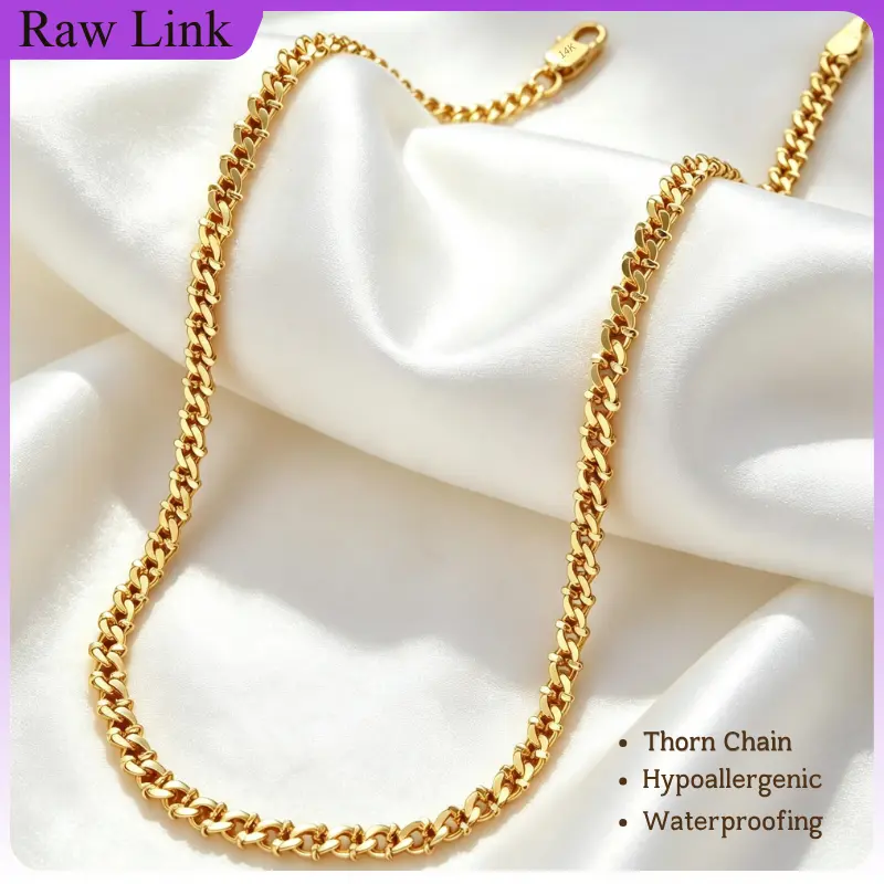 14K Gold-Plated Diamond Cut Thorn Link Chain Necklace, Upgraded Faceted Cut Design, Waterproof Tarnish-Free Nanotechnology Coating, Iced Out Bling Hip Hop Jewelry for Men Women, Unisex Fashion Chain 6mm/8mm 20"/24"