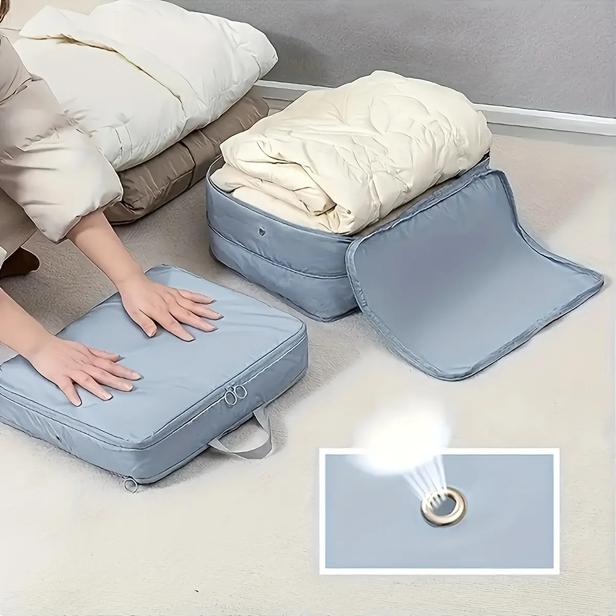 2025 New 3-Piece Self-Compressing Storage Bags, Super Space-Saving Polyester Organiser, Large-Capacity Portable Solution for Clothes, Quilts, Under Bed Storage