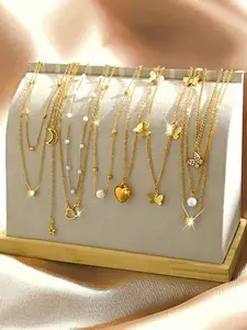 Women's Elegant Fashion Necklace Set, Heart & Butterfly Design Pendant Necklace, Casual Trendy Jewelry for Party, Daily Decor, Trendy All-match & for Birthday Gift, Heart Shaped Necklace