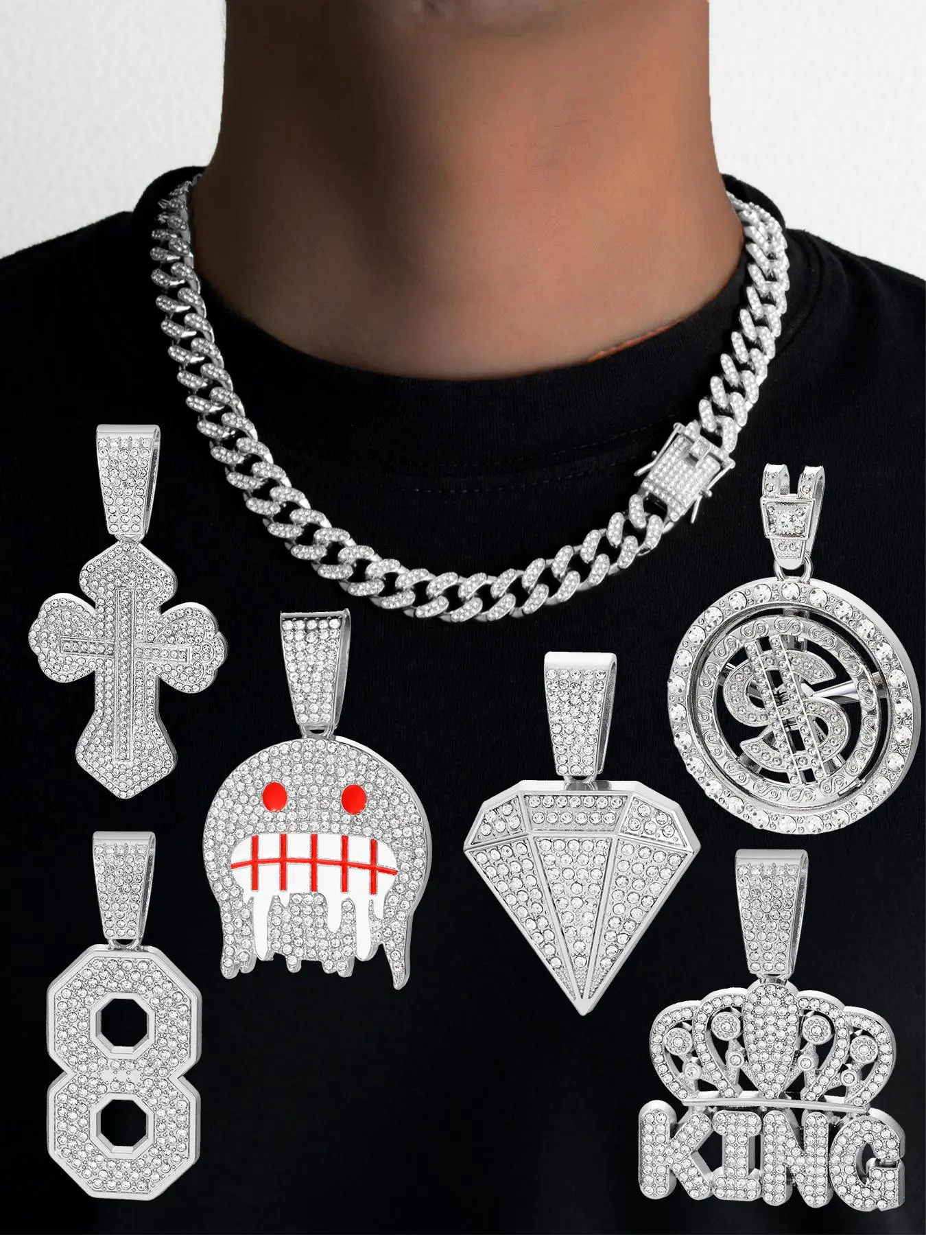 Men's Cuban Link Chain Necklace/Pendant, Cuban Link Design, Cuban Style Necklace, Zircon Decor Stainless Steel Necklace, Fashion Hip Hop Bling Chain Iced Out Jewelry for Party, Daily Decor, Trendy All-match & Exquisite Jewelry for Birthday Gift