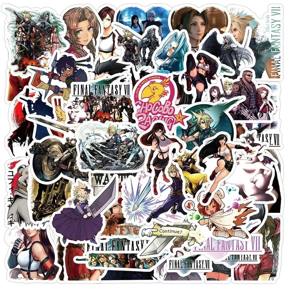 Final Fantasy Character Stickers, 10/30/60pcs Warrior of Light Cloud Strife Aerith Tifa Decals for Laptop, Skateboard, Phone, 10Pcs