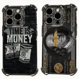 Cool Fashion Dollar Time is Money Y2K Silver Phone Cases For iPhone 17 16 15 14 13 Promax Pro Air Shockproof Cover Protection Gifts For Christmas Halloween Birthday