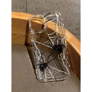 Apple Black Spider Web Print Clear Case Compatible With Compatible With Iphone11/12/13/14/15/15pro/15 Plus/15 Promax/X/Xs Max/Xr/11pro/12pro/13pro/14pro/11promax/12promax/13promax/14promax/14plus/6/6s/6plus, high-end creative gift for friends and family.,