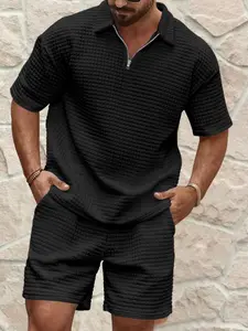 Men's Solid Color Knit Short Sleeve Tee & Shorts Matching Set, Loose Casual Sports Fashion Cozy Breathable Two-piece Outfits for Summer, Men's Clothes for Daily Wear, Menswear