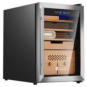 KingChii Upgrade 58L Electric Cigar Humidor Temperature & Humidity Control, Built-in Humidification System with Spanish Cedar Wood Shelves & Drawer Hygrometer Father's Day Gifts for Men(382 Capacity)