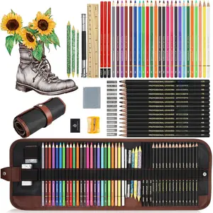 Sketching Drawing Art Pencil Kit-50  Set with 24 Color Pencils for Adult  Coloring Books, 14 Graphite 3 Charcoal Erasers Etc., Artist Supplies Ideal for Adult, ,Student, Beginner