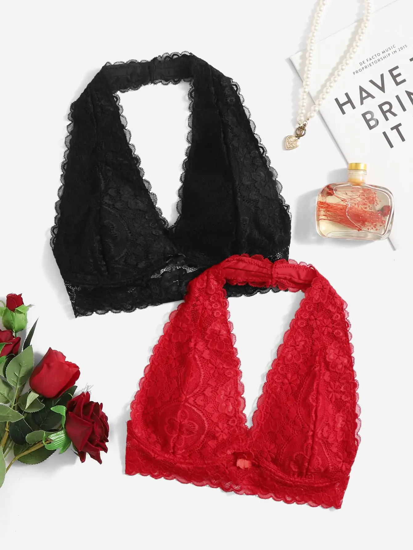 Underwear&Sleepwear Basics 2pack Floral Lace Bralette Set Lingerie Women's Floral wireless bra
