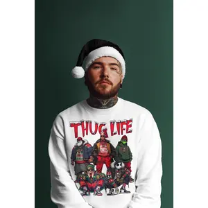 THUGLIFE Funny Christmas Movie Sweatshirt, Unisex Garment-Dyed, Cozy Pullover Jumper, Sarcastic Holiday Apparel, Stylish Comfy Cute Outfits Soft