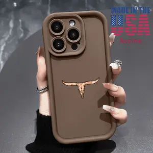 Bull Skull TPU Case for iPhone 16 Pro 15 14 Plus 16e 13 12 Mini 11 Promax X XS Max XR xsmax Straight Edge Drop-Resistant Rugged Durable Cover Shell Gift for Boy