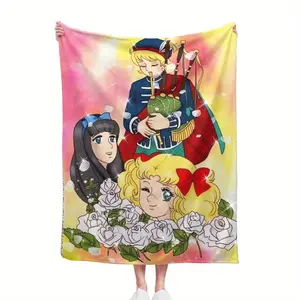 Candy Candy Vintage Cartoon Blanket Ultra Soft Flannel Cozy Warm All Season Roses Pastel Gradient Bedroom Couch Sofa Travel Picnic Throw Decor Decorative Throw Perfect Birthday Gift Christmas Gift for Anime Fans Adults Viral Trending Nostalgic 80s Style