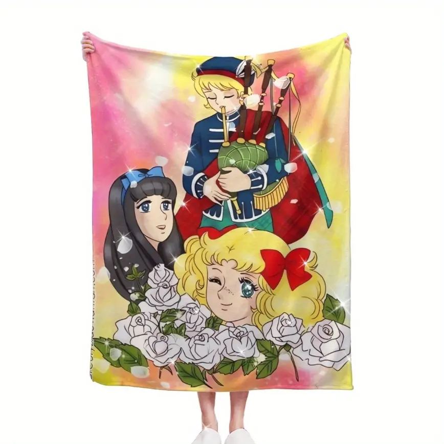 Candy Candy Vintage Cartoon Blanket Ultra Soft Flannel Cozy Warm All Season Roses Pastel Gradient Bedroom Couch Sofa Travel Picnic Throw Decor Decorative Throw Perfect Birthday Gift Christmas Gift for Anime Fans Adults Viral Trending Nostalgic 80s Style,