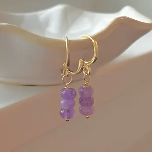 Amethyst Drop Earrings Purple Gemstone Gold Filled Huggie Hoop Earrings Amethyst Dangle Earrings Gold Dainty Jewelry Gift for Bridesmaids