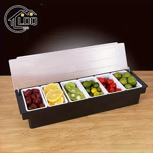 1pc 6-Compartment Topping Station with Lid Containers - Versatile Condiment Organizer for Bars, Ice Cream Parlors, Salad Bars - Essential Barware for Bartending & Restaurant- Perfect for Christmas, Halloween, Thanksgiving