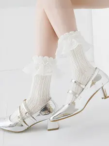 Lolita Lace Trim Socks for Women, Japanese Style Mesh Breathable Mid-Calf Socks, Perfect with Mary Jane Shoes