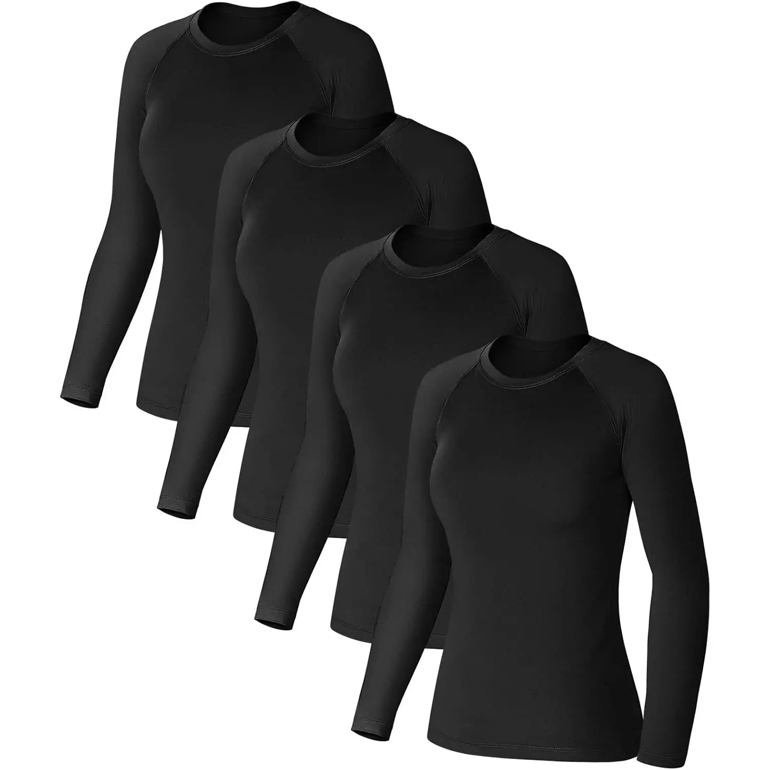 4 Pack Women's Compression Long Sleeve Shirts Crew  Workout Tops Quick Dry Gym Running Athletic  Underscrubs