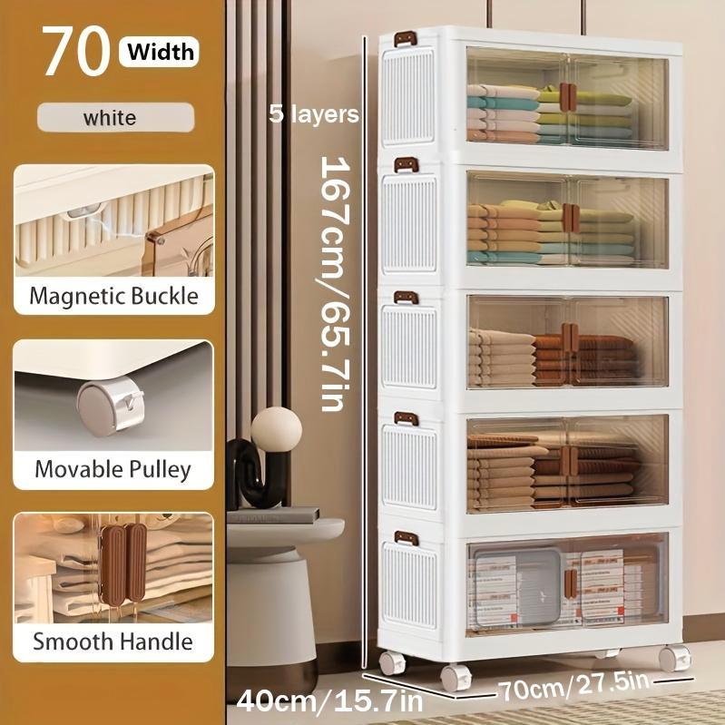 Collapsible Plastic Stackable Locker - 1-5 Layers, Large Capacity with Doors & Wheels, Easy Assembly, Space-Saving Indoor Storage Cupboard for Bedrooms, Kitchens