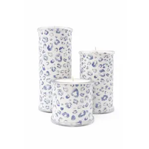 Blue and White Animal Print Candle Wrap for Wrap A Candle Base | Soft Leopard Decorative Wrap | Coastal Neutral Home Decor | Modern Chic Styling | Reusable Candle Wrap