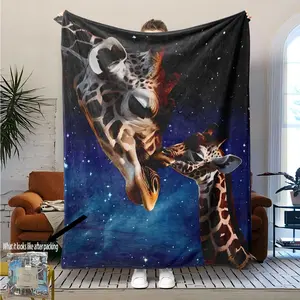 Giraffe Print Flannel Blanket, Lightweight Soft Warm Throw for Sofa Bed Travel Camping Living Room Office Chair, Digital Print Wool Blanket