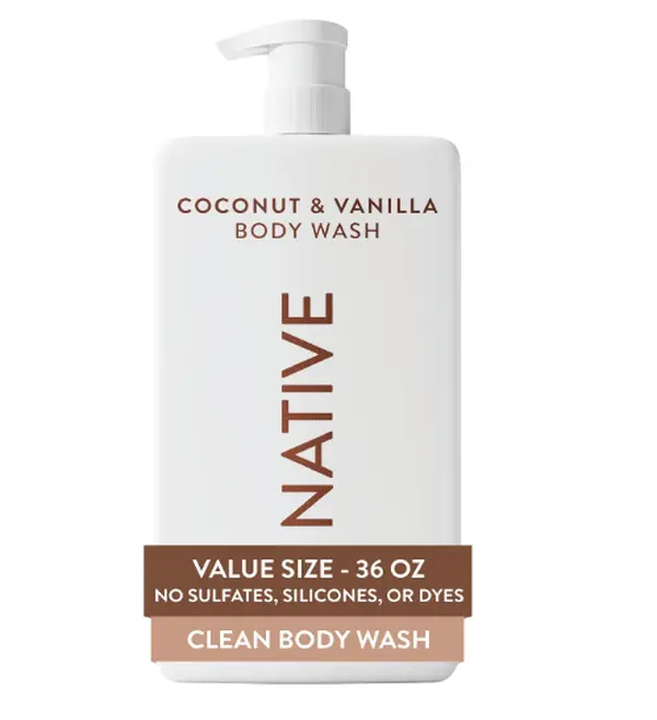 Native Body Wash for Women & Men, Coconut & Vanilla, 36 oz Pump Bottle, Sulfate-Free & Gentle