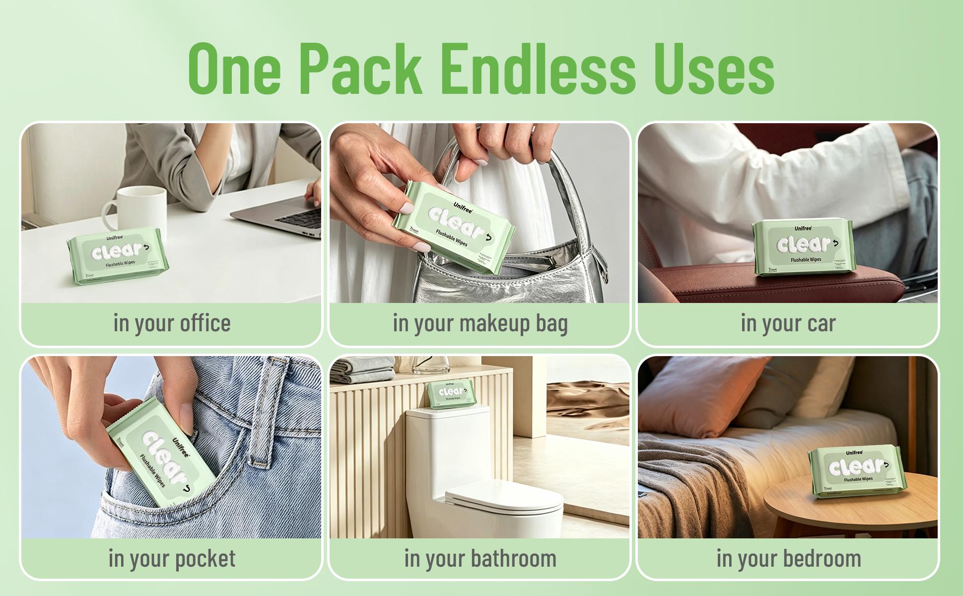 Unifree Flushable Toilet Wipes, Mini Travel Friendly Pack, Gentle Flower Scented Clean Wipes Set, Septic & Sewer Safe Home Care Essentials, memorial day