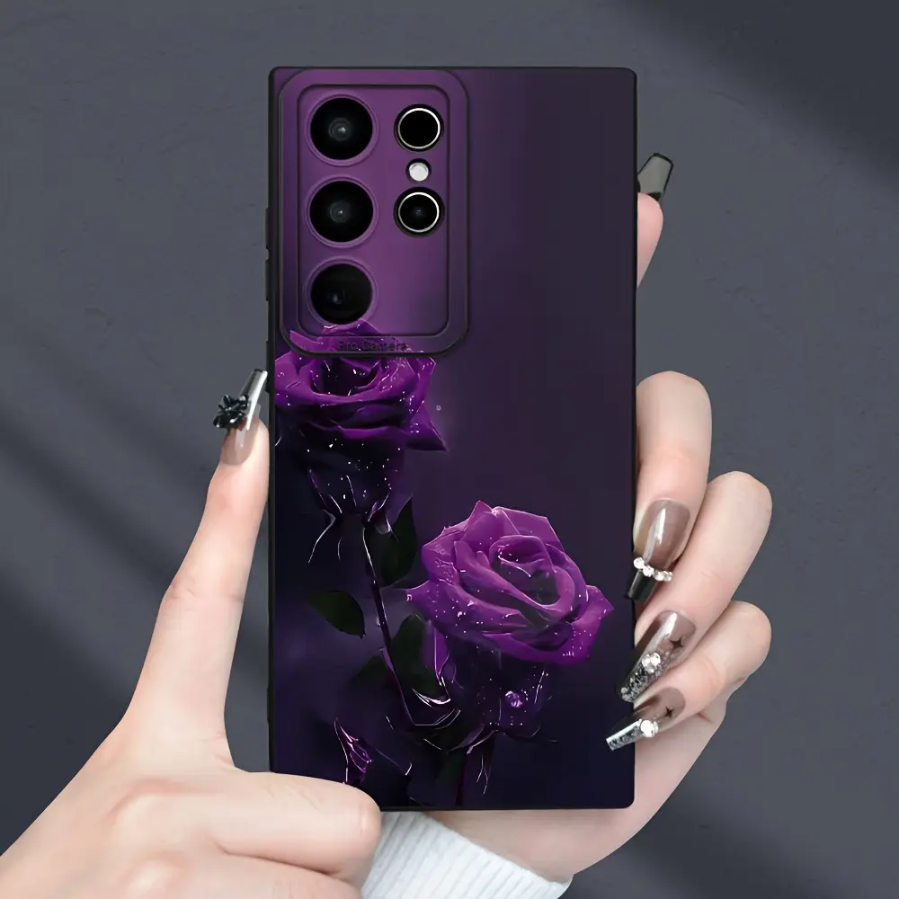 Elegant Rose Pattern Angel Eye Matte Texture Full Protection Anti-fingerprint Black TPU Soft Phone Case with Lens Protector for Samsung Galaxy S20FE 2022 5G S21FE S23FE/Ultra/Plus A52/A52S 5G/4G Gifts for Women Men Cover Protective