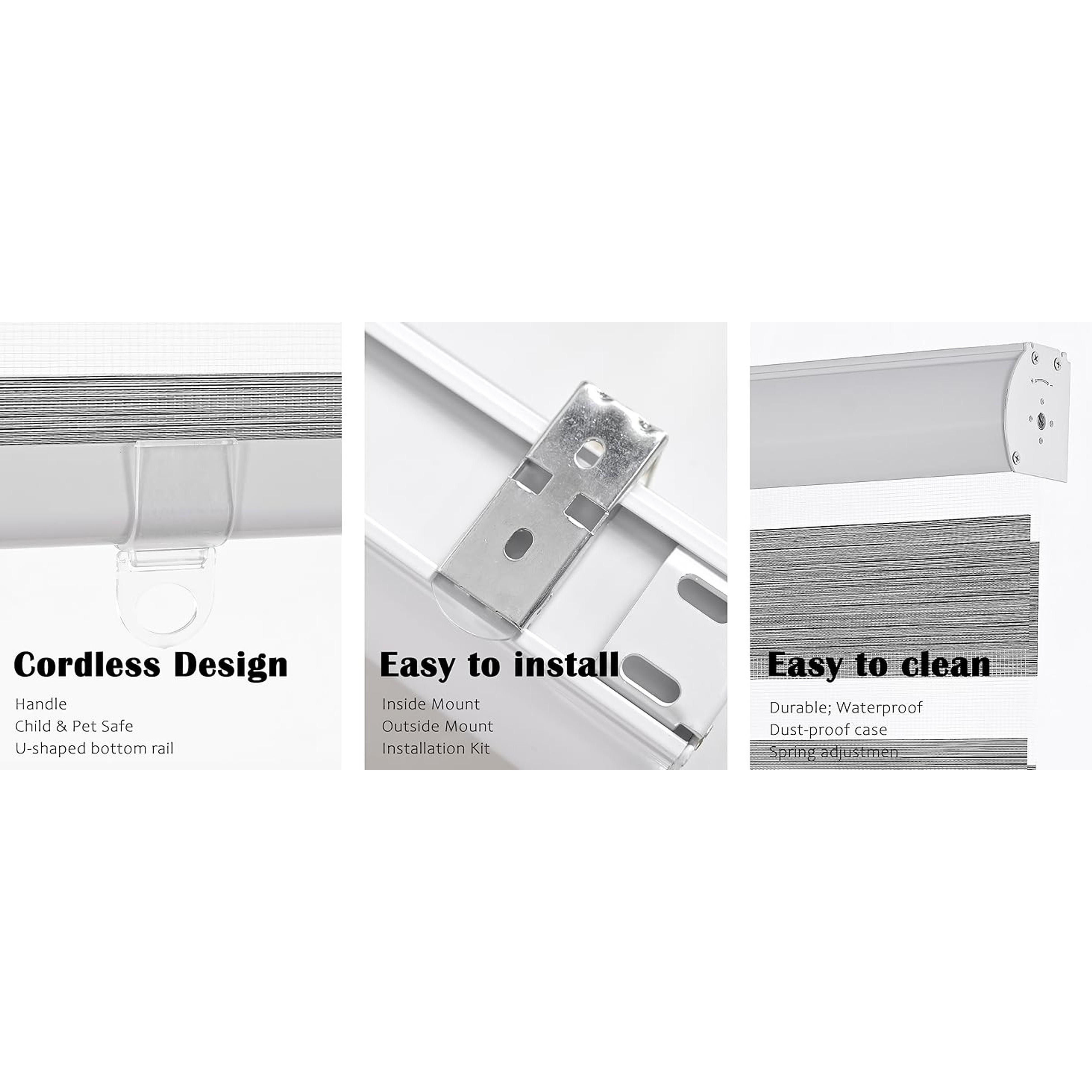 Cordless Zebra Pattern Roller Blind for Indoor Home Windows, Free-Stop Dual Layer Light Filter Sheer Shades (22" W X 72" H, Grey)