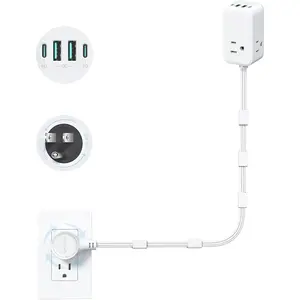 Electrical Outlet Extender 360? Rotating Plug with 20W USB C, 36in Short Extension Cord, Wall Plug Adapter with 3 AC Outlets, Access Hard-to-Reach Outlets Use Behind Couches, Desk, White